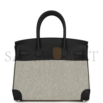 HERMÈS BIRKIN 30 BLACK SWIFT AND ECRU TOILE PALLADIUM HARDWARE (30*22*15cm)